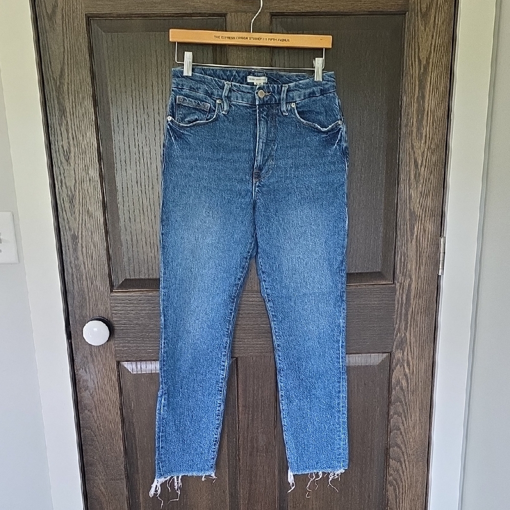 Good American High-Rise Medium Blue Straight Jeans